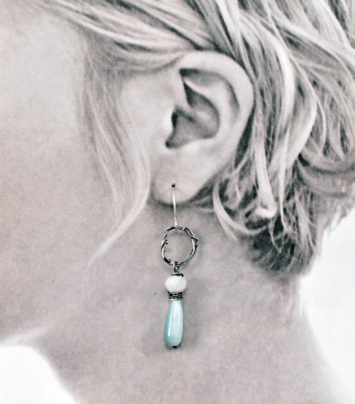 Chatoyant Green Moonstone and Sterling Silver Circle Earrings, Unique Organic Handmade Jewelry