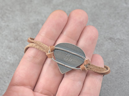 Horse Canyon Agate, Sterling Silver and Leather Slider Bracelet, Green Gemstone Handmade ArtisanJewelry
