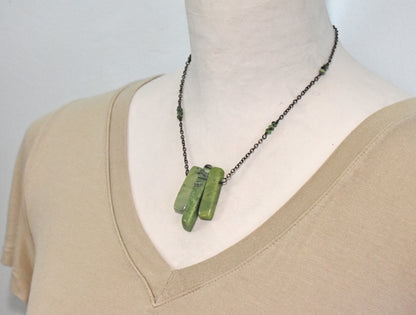 Canadian Jade and Copper Necklace, Natural Green Stone, Oxidized Wire Handmade Jewelry