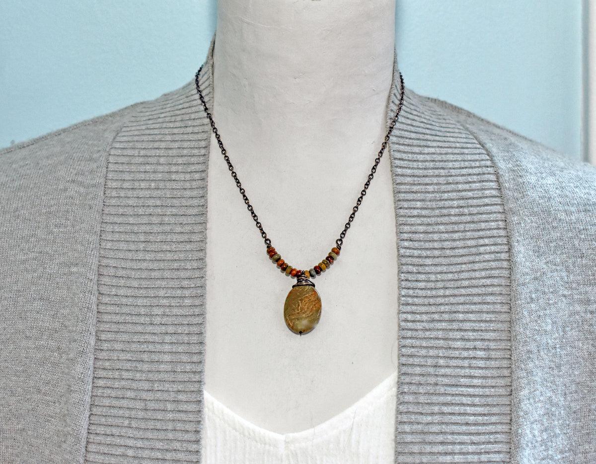 Saturn Jasper, Red Creek Jasper and Copper Necklace, Earthy Fall Color Handmade Jewelry