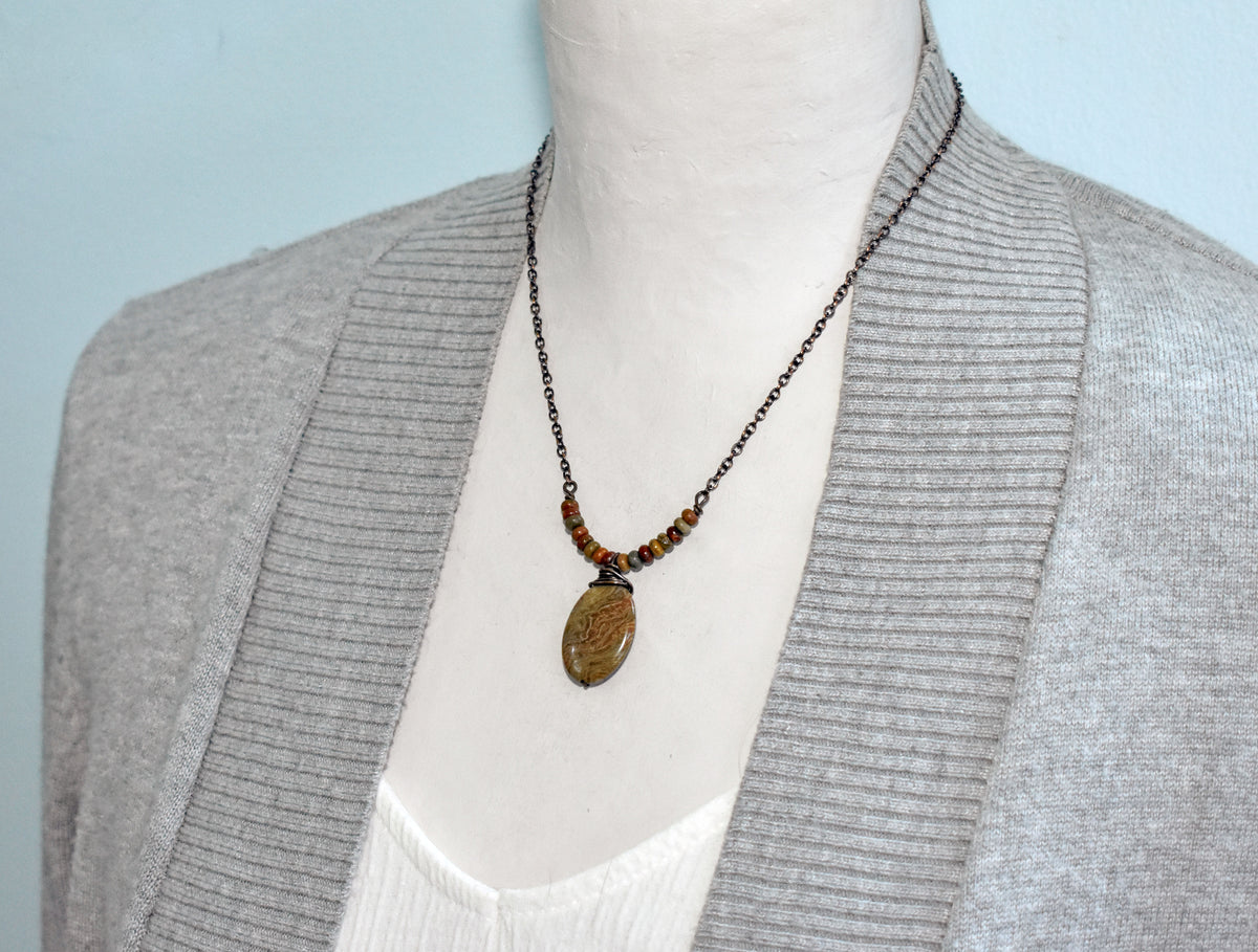 Saturn Jasper, Red Creek Jasper and Copper Necklace, Earthy Fall Color Handmade Jewelry