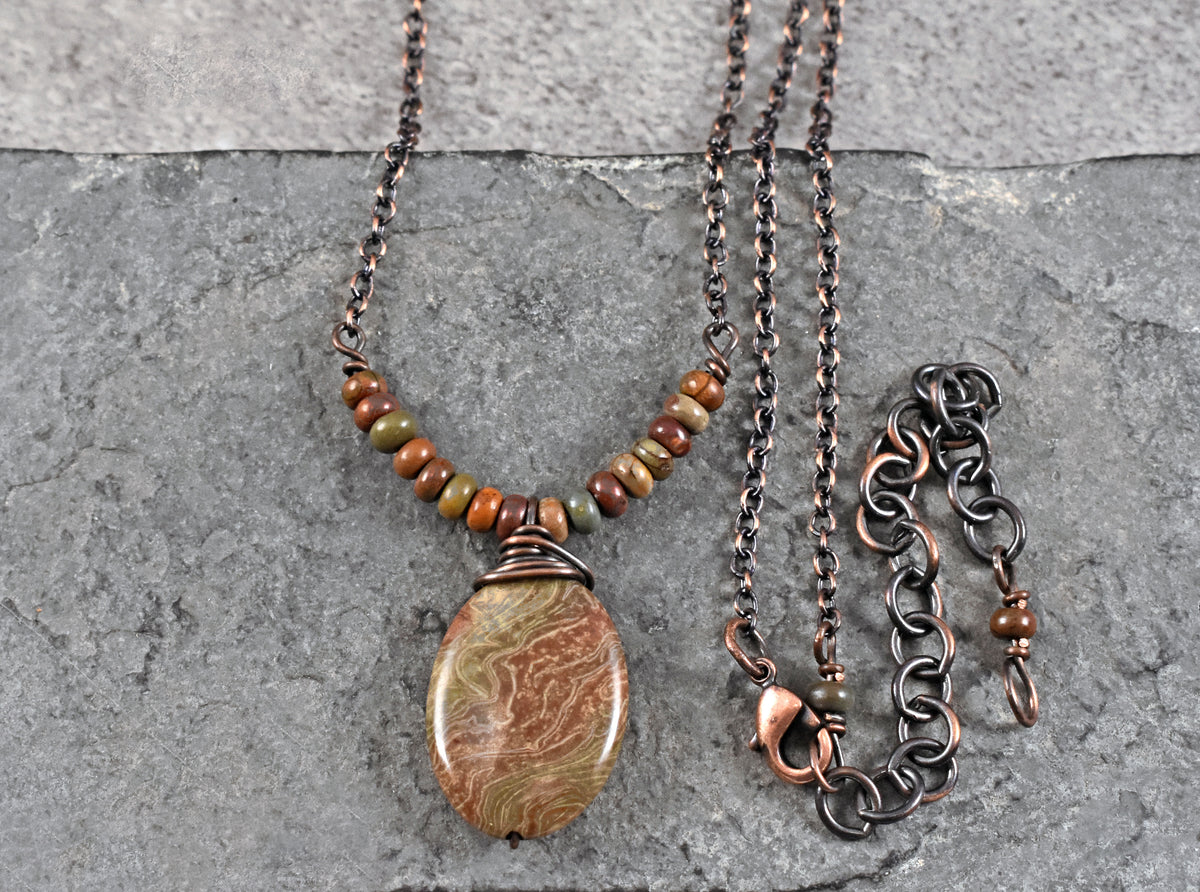 Saturn Jasper, Red Creek Jasper and Copper Necklace, Earthy Fall Color Handmade Jewelry