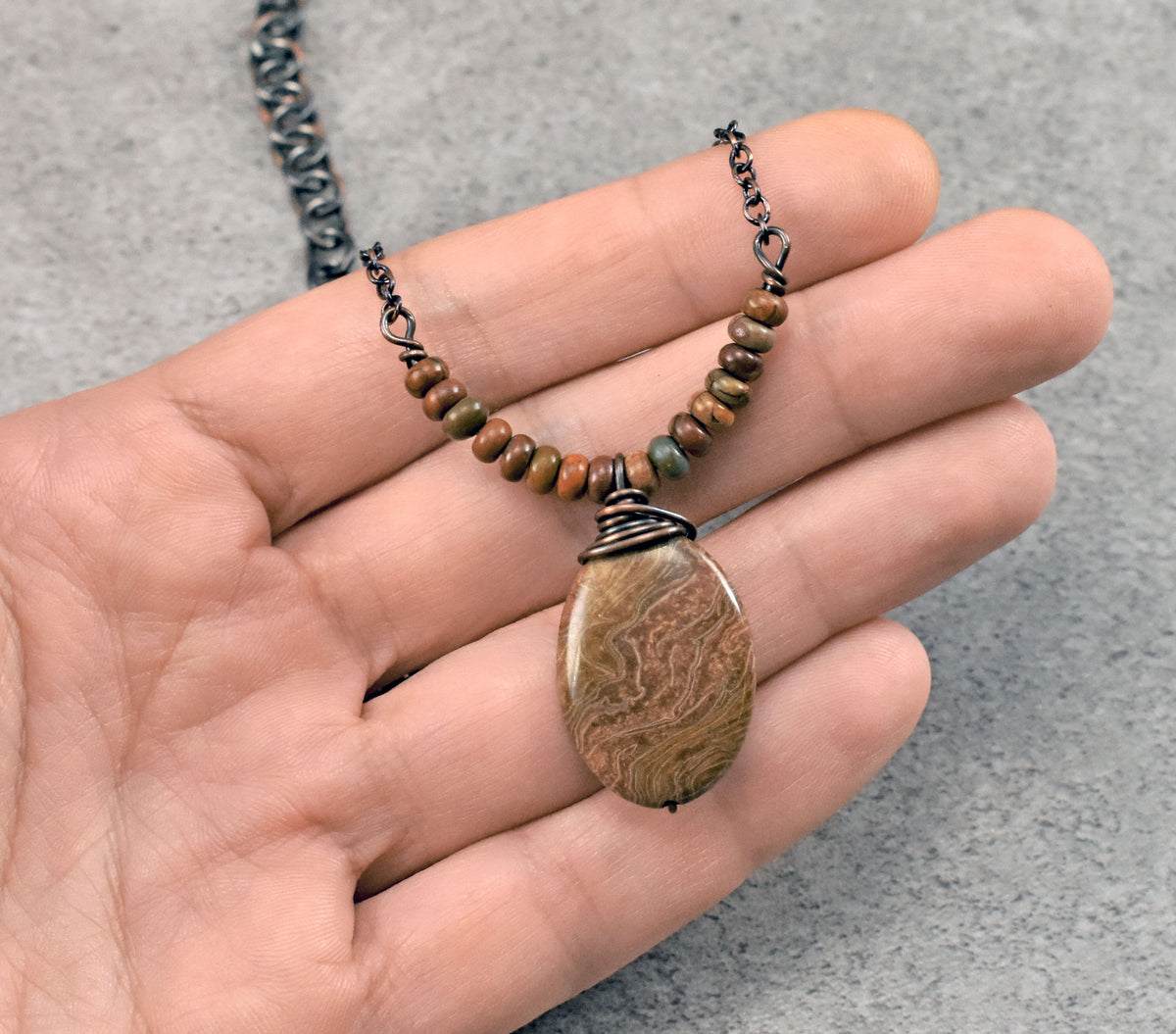Saturn Jasper, Red Creek Jasper and Copper Necklace, Earthy Fall Color Handmade Jewelry