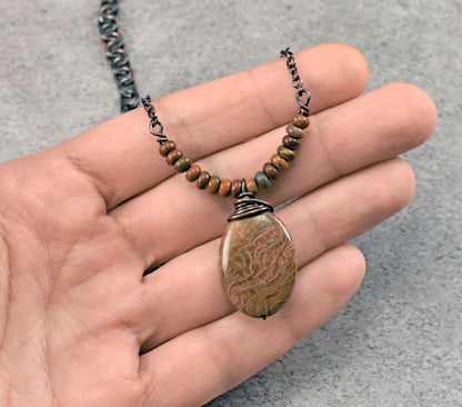 Saturn Jasper, Red Creek Jasper and Copper Necklace, Earthy Fall Color Handmade Jewelry