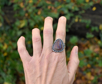 Red Jasper Wide Band Sterling Silver Ring, Size 8.25, Unique Rustic Organic Silversmith Jewelry