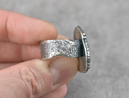 Red Jasper Wide Band Sterling Silver Ring, Size 8.25, Unique Rustic Organic Silversmith Jewelry