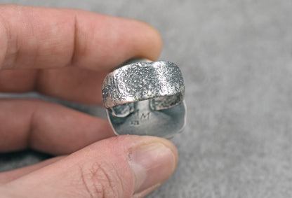 Red Jasper Wide Band Sterling Silver Ring, Size 8.25, Unique Rustic Organic Silversmith Jewelry