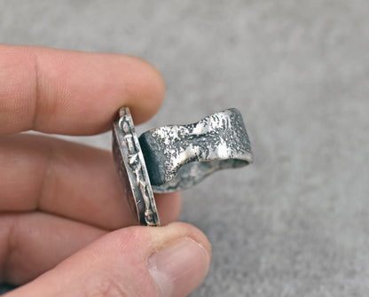 Red Jasper Wide Band Sterling Silver Ring, Size 8.25, Unique Rustic Organic Silversmith Jewelry