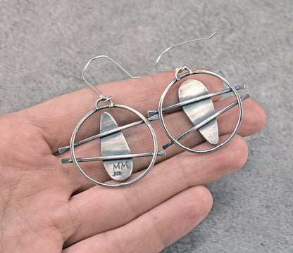 Large Kyanite and Sterling Silver Circle Statement Dangle Earrings