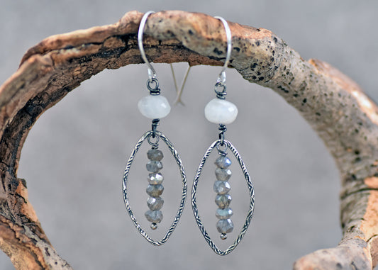 Labradorite, Moonstone and Sterling Silver Artisan Earrings