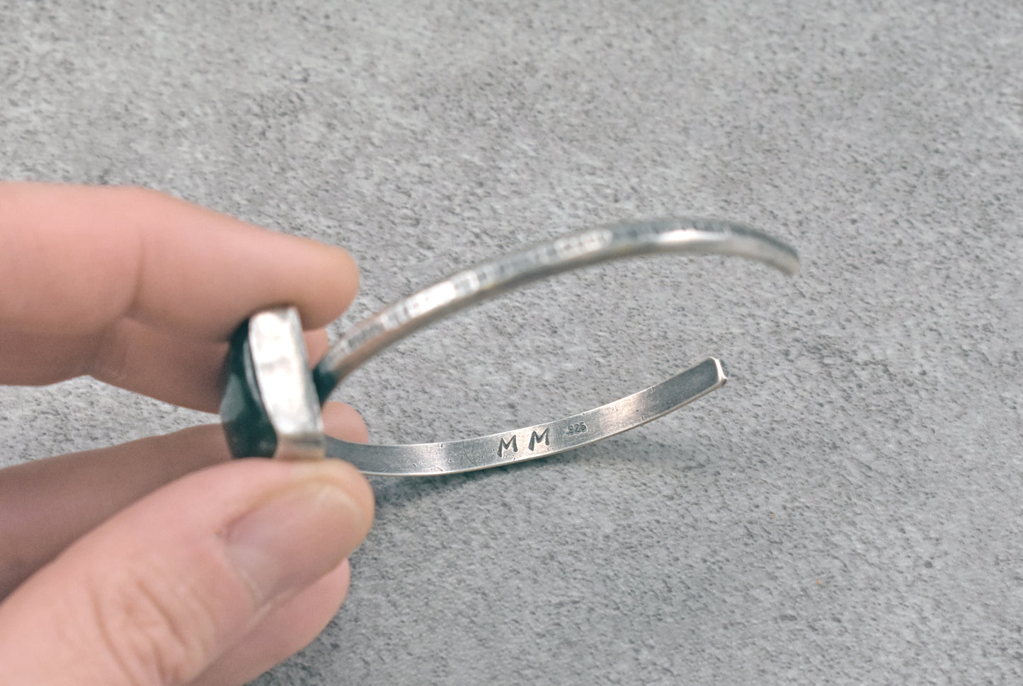 Labradorite and Sterling Silver Cuff Bracelet, Size Medium, Blue Gemstone Silversmith Jewelry