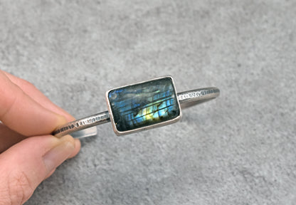 Labradorite and Sterling Silver Cuff Bracelet, Size Medium, Blue Gemstone Silversmith Jewelry