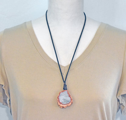 Laguna Lace Agate Copper and Microsuede Vegan Necklace, Natural Gemstone Statement Jewelry, Rustic Red Gray White Stone