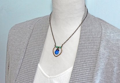 Lapis Lazuli Teardrop and Chrysoprase Necklace, Blue Green Copper Wire Jewelry