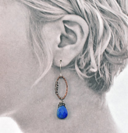 Lapis Lazuli Mixed Metal Earrings, Handmade Artisan Jewelry, Unique Bold Blue Gemstone Dangles