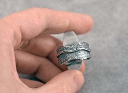 Larimar and Sterling Silver Wide Band Statement Ring, Size 8.5, Natural Light Blue Organic Handmade Jewelry
