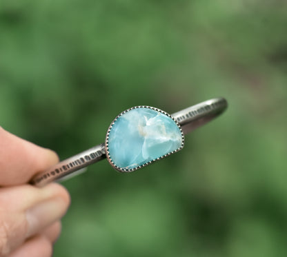 Larimar and Sterling Silver Cuff Bracelet, Size Small, Light Blue Stone HandmadeJewelry