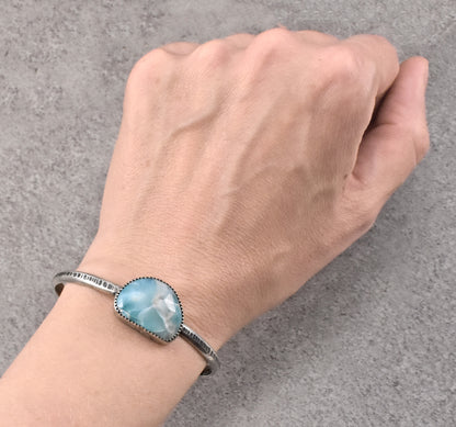 Larimar and Sterling Silver Cuff Bracelet, Size Small, Light Blue Stone HandmadeJewelry