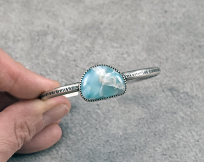Larimar and Sterling Silver Cuff Bracelet, Size Small, Light Blue Stone HandmadeJewelry
