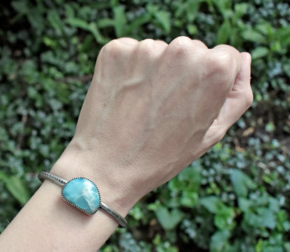 Larimar and Sterling Silver Cuff Bracelet, Size Small, Light Blue Stone HandmadeJewelry