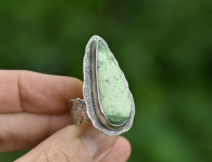 Lemon Chrysoprase and Sterling Silver Wide Band Statement Ring, Organic Silversmith Jewelry, Size 9