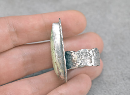 Lemon Chrysoprase and Sterling Silver Wide Band Statement Ring, Organic Silversmith Jewelry, Size 9