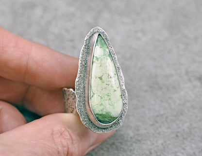 Lemon Chrysoprase and Sterling Silver Wide Band Statement Ring, Organic Silversmith Jewelry, Size 9