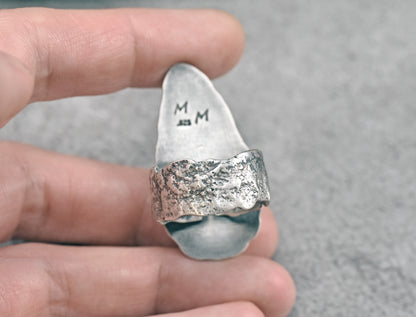 Lemon Chrysoprase and Sterling Silver Wide Band Statement Ring, Organic Silversmith Jewelry, Size 9