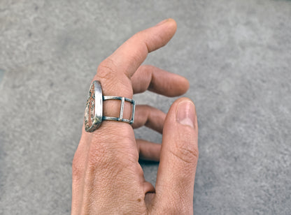 Leopard Jasper and Sterling Silver Wide Band Statement Ring, Size 7.25
