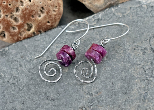 Small Lepidolite and Sterling Silver Spiral Dangle Earrings