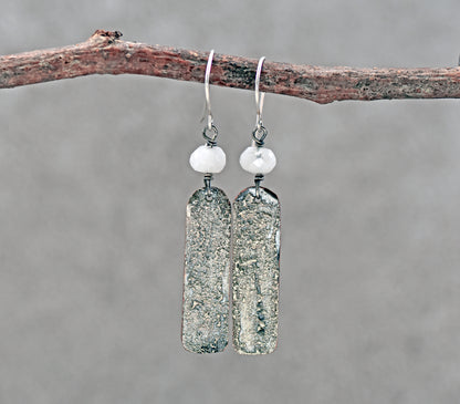 Moonstone Mixed Metal Artisan Earrings, Sterling Silver on Copper, Unique Jewelry
