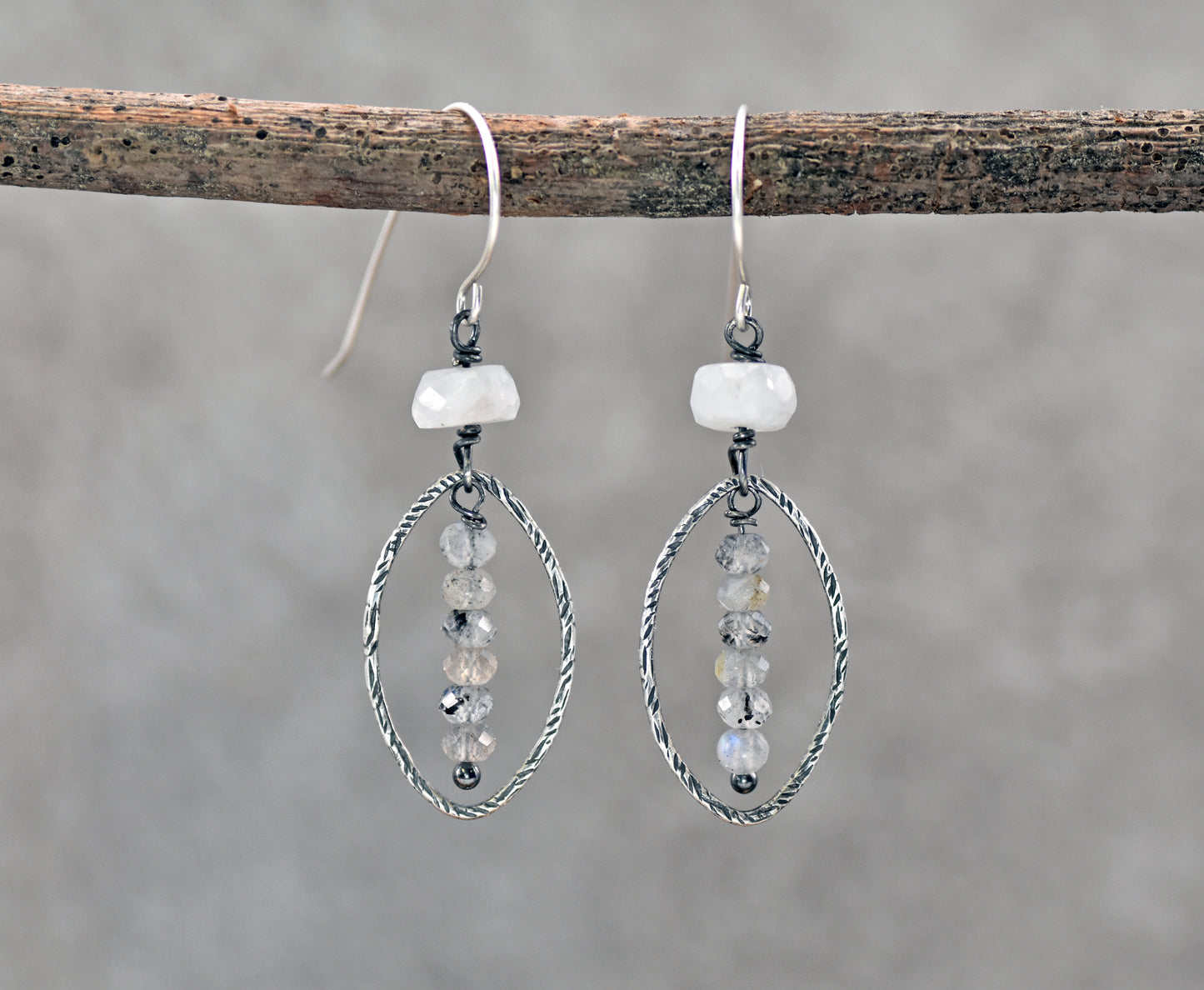 Labradorite, Moonstone and Sterling Silver Artisan Earrings