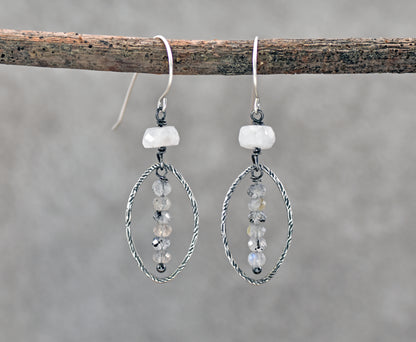 Labradorite, Moonstone and Sterling Silver Artisan Earrings