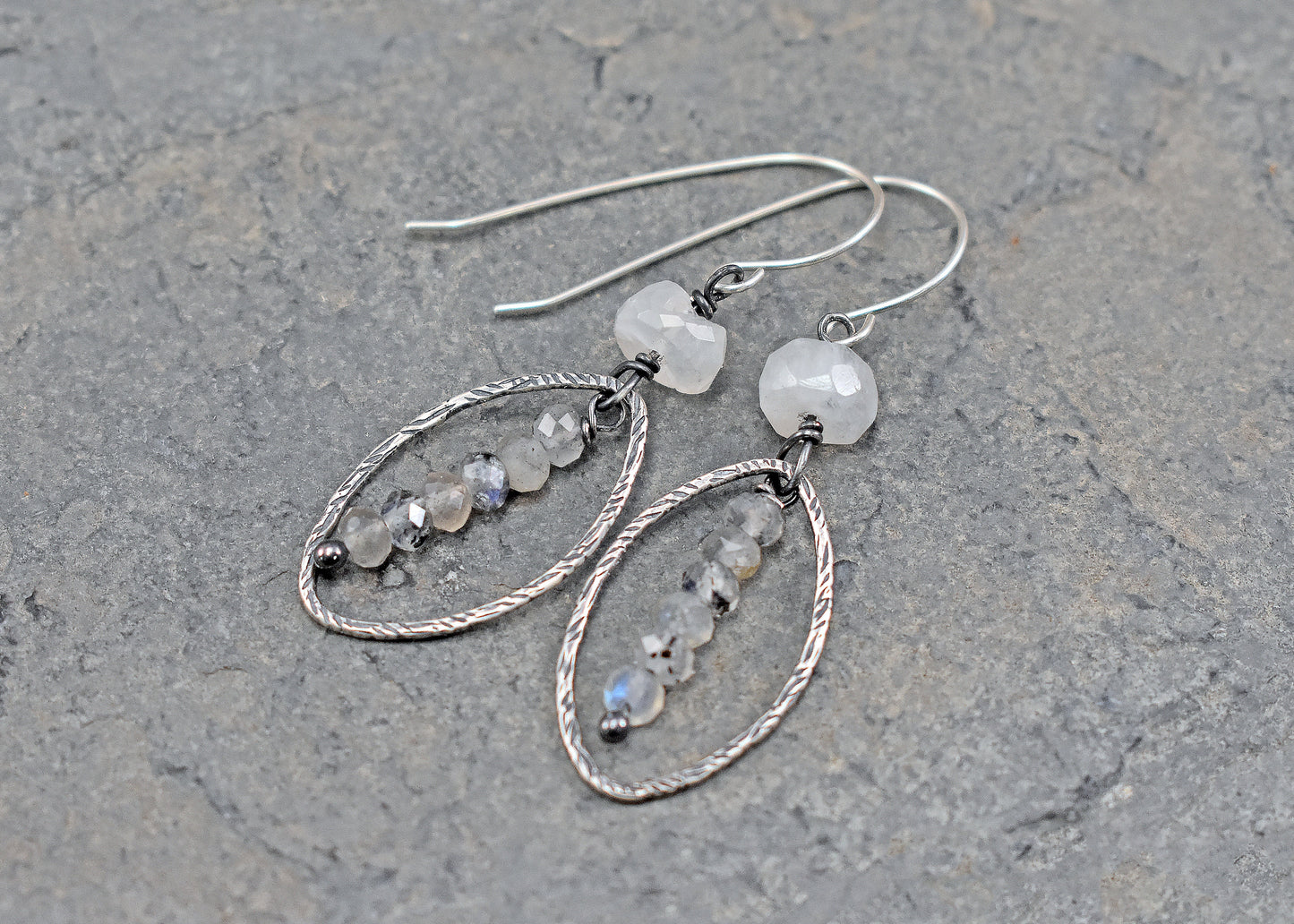 Labradorite, Moonstone and Sterling Silver Artisan Earrings