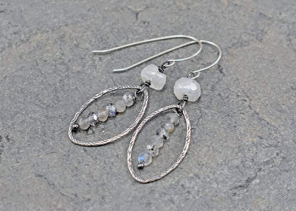 Labradorite, Moonstone and Sterling Silver Artisan Earrings