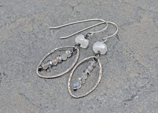 Labradorite, Moonstone and Sterling Silver Artisan Earrings