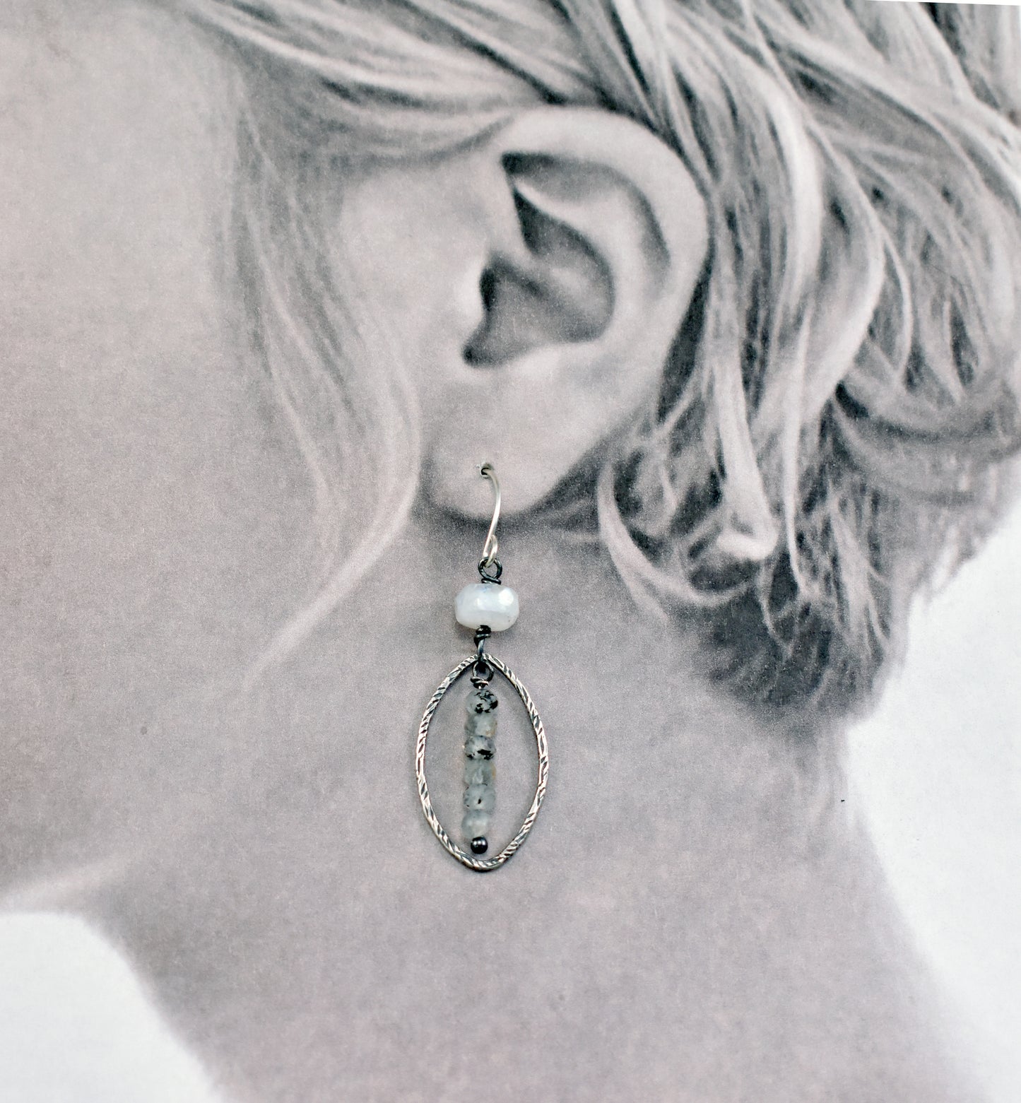 Labradorite, Moonstone and Sterling Silver Artisan Earrings