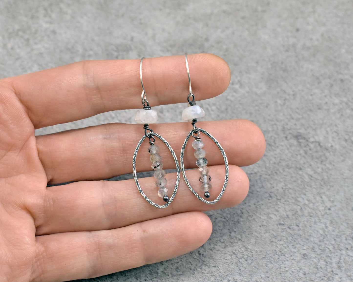 Labradorite, Moonstone and Sterling Silver Artisan Earrings