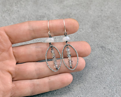 Labradorite, Moonstone and Sterling Silver Artisan Earrings