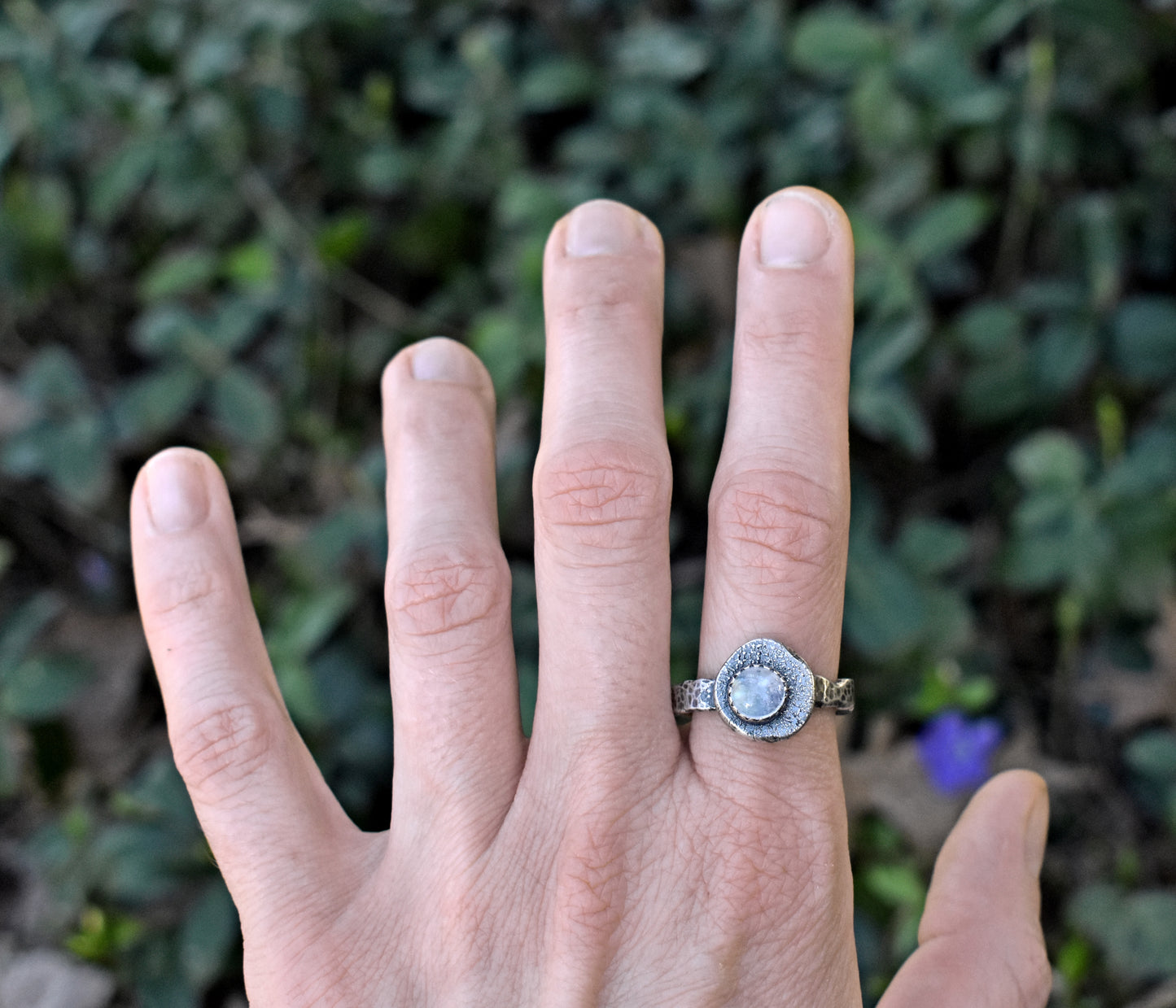 Rainbow Moonstone Ring Size 9.5, Organic Rustic Artisan Sterling Silver Jewelry