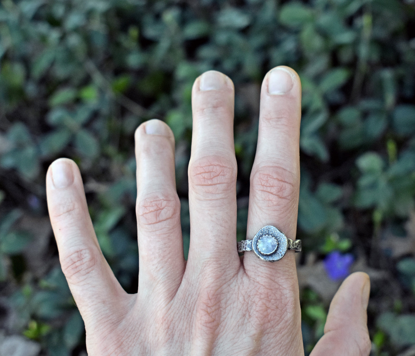 Rainbow Moonstone Ring Size 9.5, Organic Rustic Artisan Sterling Silver Jewelry