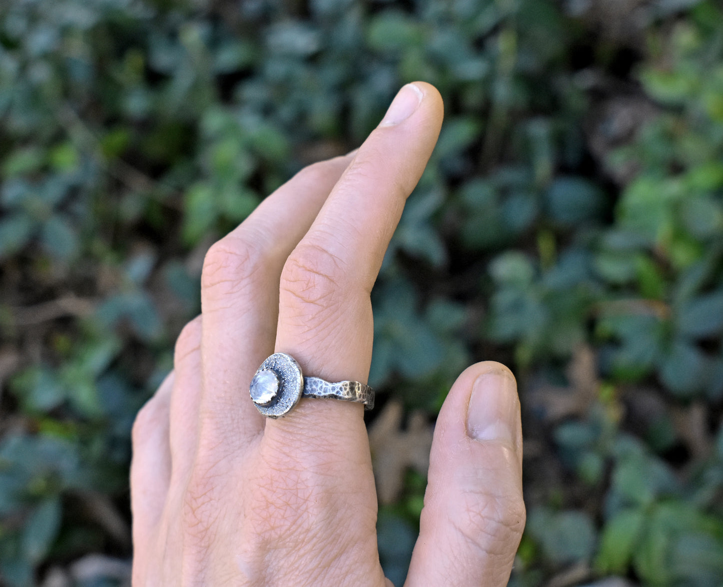 Rainbow Moonstone Ring Size 9.5, Organic Rustic Artisan Sterling Silver Jewelry