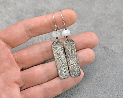 Moonstone Mixed Metal Artisan Earrings, Sterling Silver on Copper, Unique Jewelry