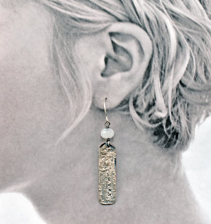 Moonstone Mixed Metal Artisan Earrings, Sterling Silver on Copper, Unique Jewelry