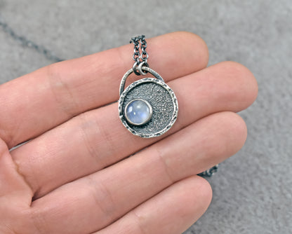 Small Rainbow Moonstone and Sterling Silver Necklace, Unique Artisan Silversmith Jewelry