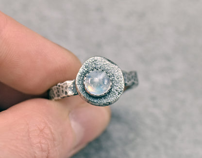 Rainbow Moonstone Ring Size 9.5, Organic Rustic Artisan Sterling Silver Jewelry