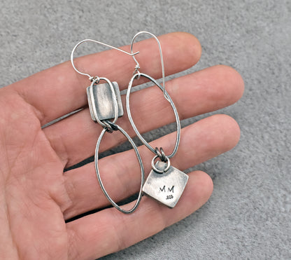 Rainbow Moonstone and Sterling Silver Statement Dangle Earrings, Artisan Silversmith Jewelry