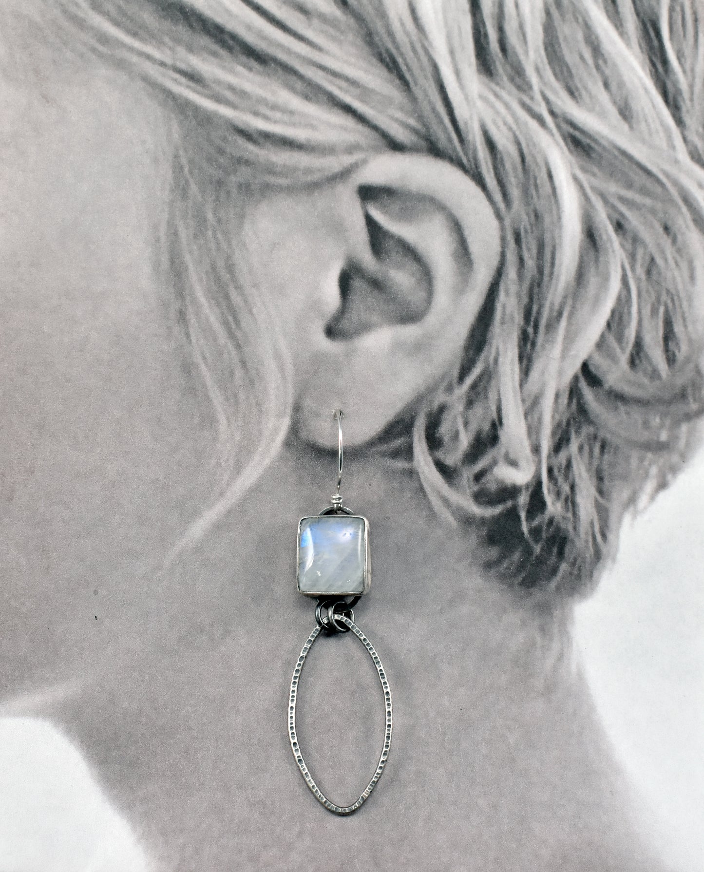Rainbow Moonstone and Sterling Silver Statement Dangle Earrings, Artisan Silversmith Jewelry