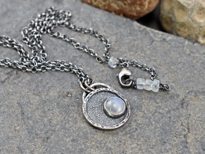 Small Rainbow Moonstone and Sterling Silver Necklace
