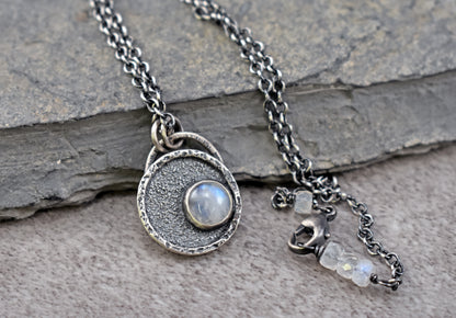 Small Rainbow Moonstone and Sterling Silver Necklace